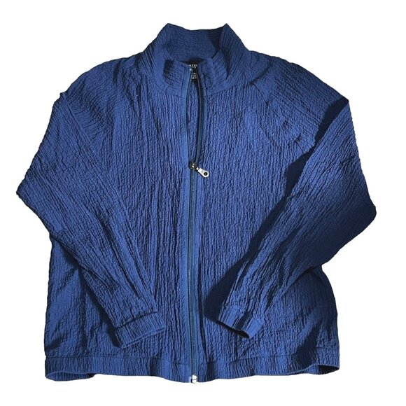 Monterey Bay Crinkle Textured Zipper Front Cardigan Jacket Sz Small Petite Navy - Picture 1 of 3